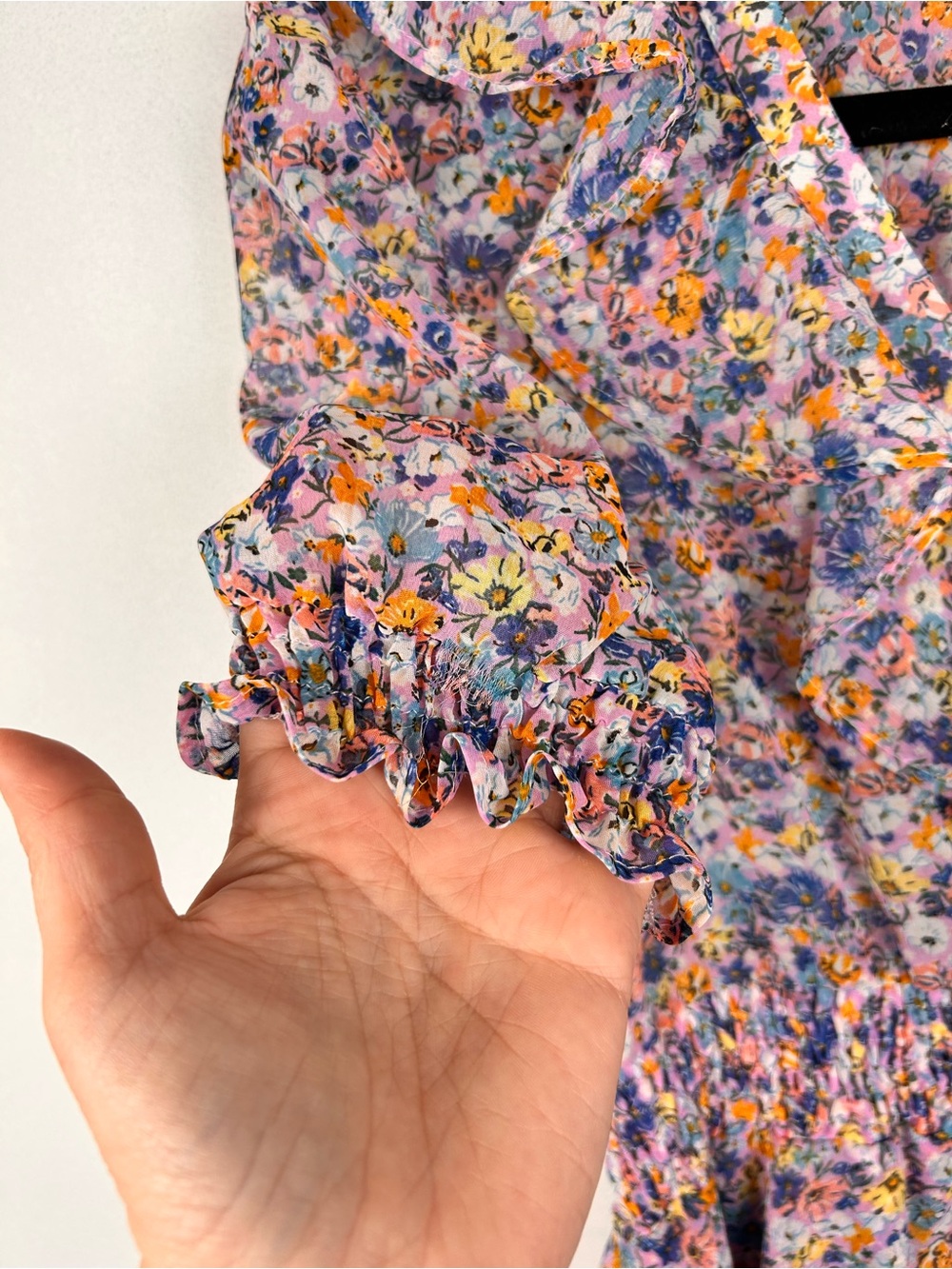 Zara Floral Ruffle V-Neck Mini Dress, XS tiered skirt smocked Pretty Western - Picture 8 of 14